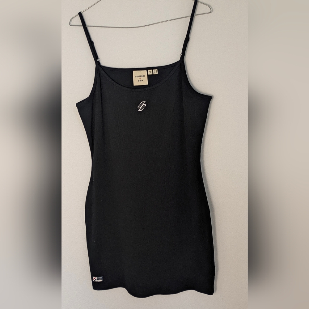 Superdry Code Essential Strappy Mini Slim Fit Tank Dress Bodycon Black Sz 10 EUC - Picture 2 of 16
